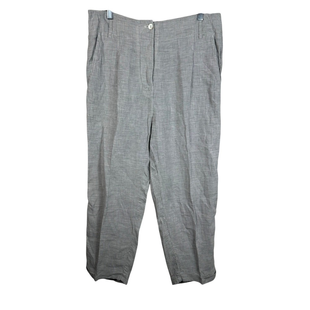 OSKA Striped Linen Pants Women Size 3 Large Gray Excellent Lagenlook Button Fly